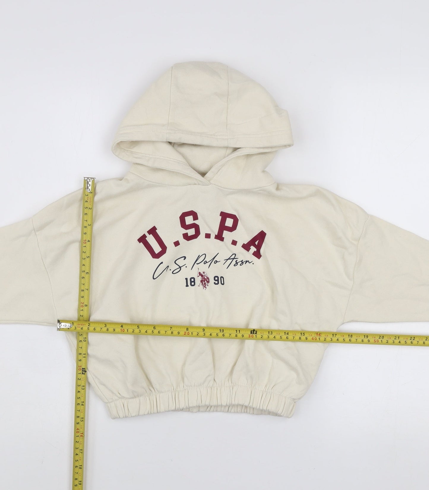 U.S. Polo Assn. Girls Ivory 7-8 Years Pullover Hoodie with Logo Print
