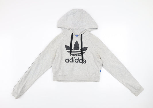 Adidas Women Grey Hoodie UK 8 Hooded Pullover Sweatshirt