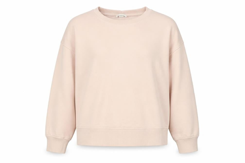 H&M Women Beige Cotton Pullover Sweatshirt L Relaxed Fit