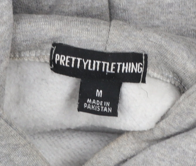 PrettyLittleThing Womens Grey Pullover Hoodie Size M Cotton Blend