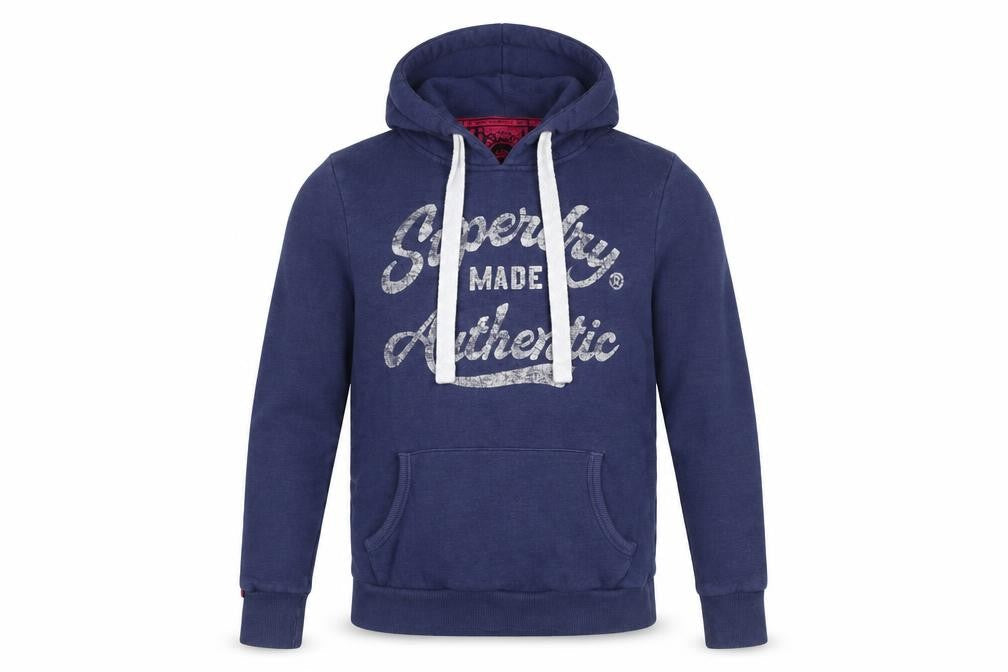 Superdry Men's Blue Pullover Hoodie Size S Graphic Print Fleece