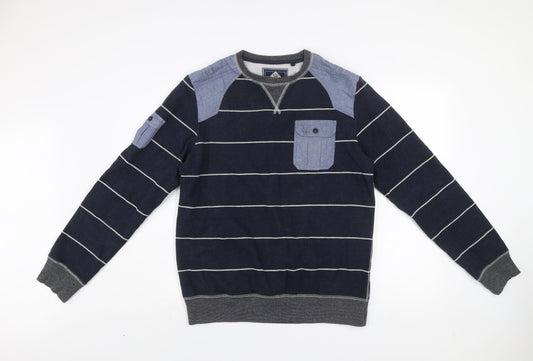 Next Men’s Blue Striped Cotton Sweatshirt Medium Crew Neck Pullover