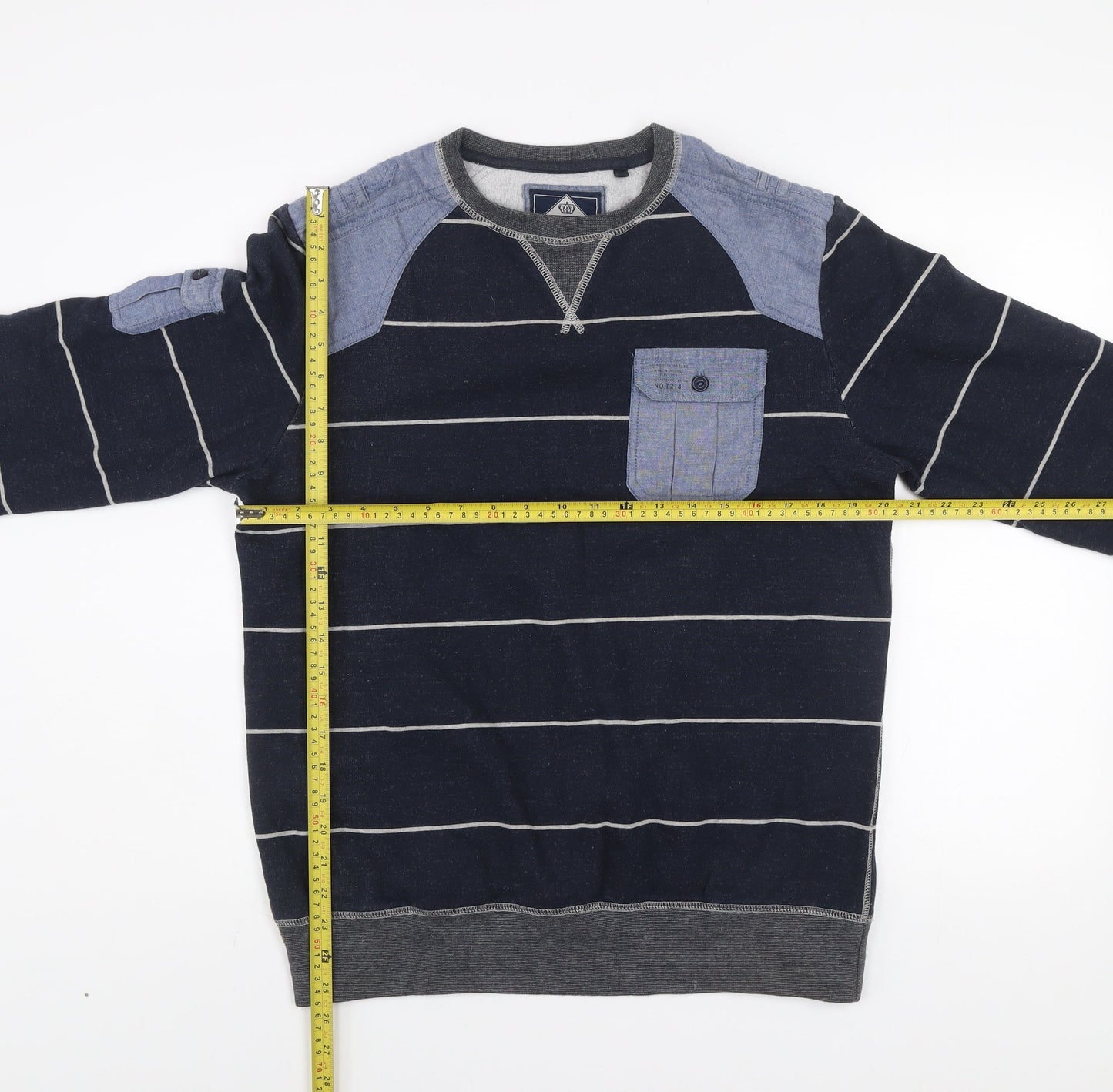 Next Men’s Blue Striped Cotton Sweatshirt Medium Crew Neck Pullover
