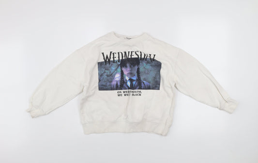 Zara Girls Ivory Wednesday Addams Graphic Pullover Sweatshirt 11-12 Years
