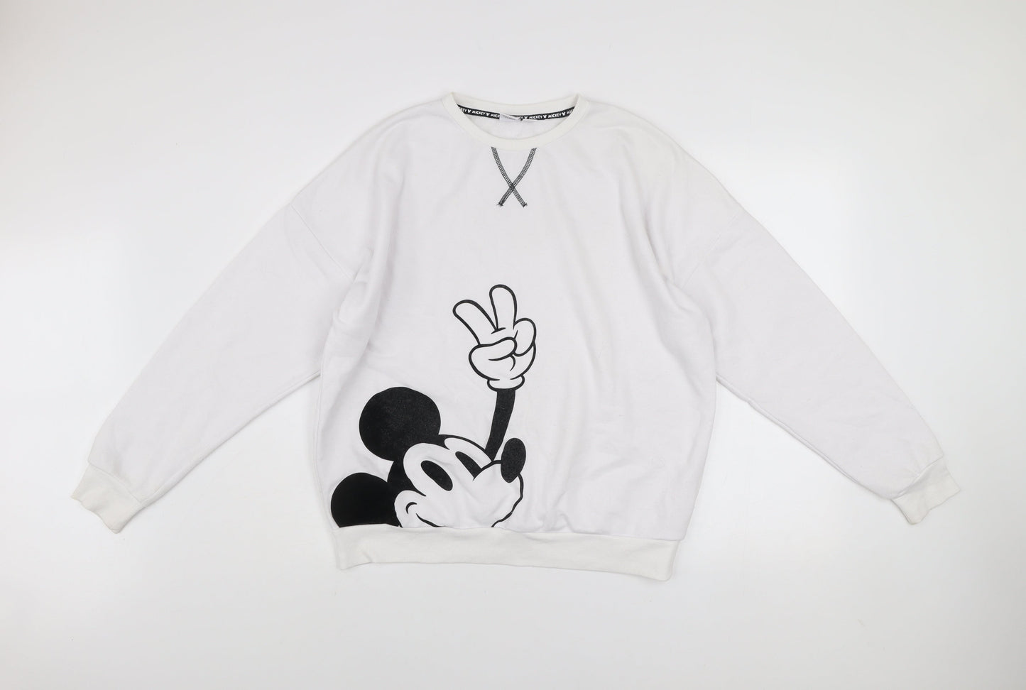 Disney Women White Mickey Mouse Graphic Pullover Sweatshirt Size S