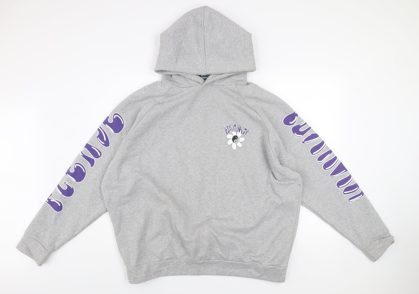 Alaçati Style Women Grey Hoodie L Graphic Print Pullover Positivity Design