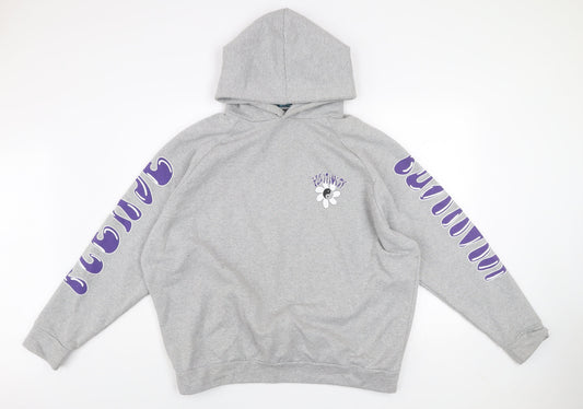 Alaçati Style Women Grey Hoodie L Graphic Print Pullover Positivity Design