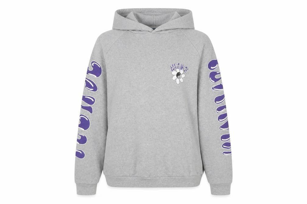 Alaçati Style Women Grey Hoodie L Graphic Print Pullover Positivity Design