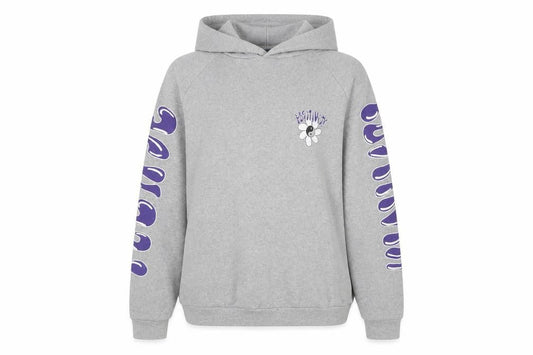 Alaçati Style Women Grey Hoodie L Graphic Print Pullover Positivity Design