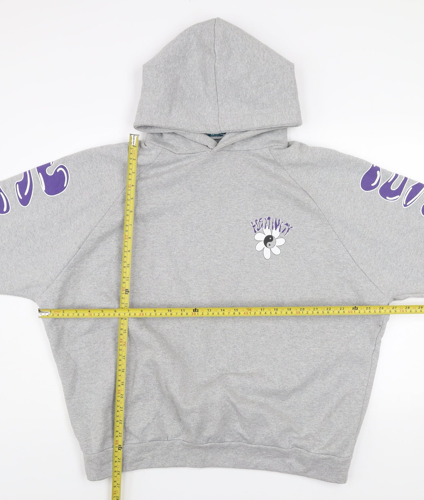 Alaçati Style Women Grey Hoodie L Graphic Print Pullover Positivity Design