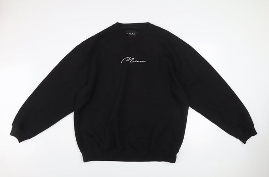 boohooMAN Men's Black Embroidered Logo Pullover Sweatshirt Size L