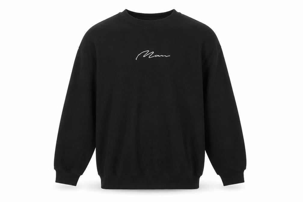 boohooMAN Men's Black Embroidered Logo Pullover Sweatshirt Size L
