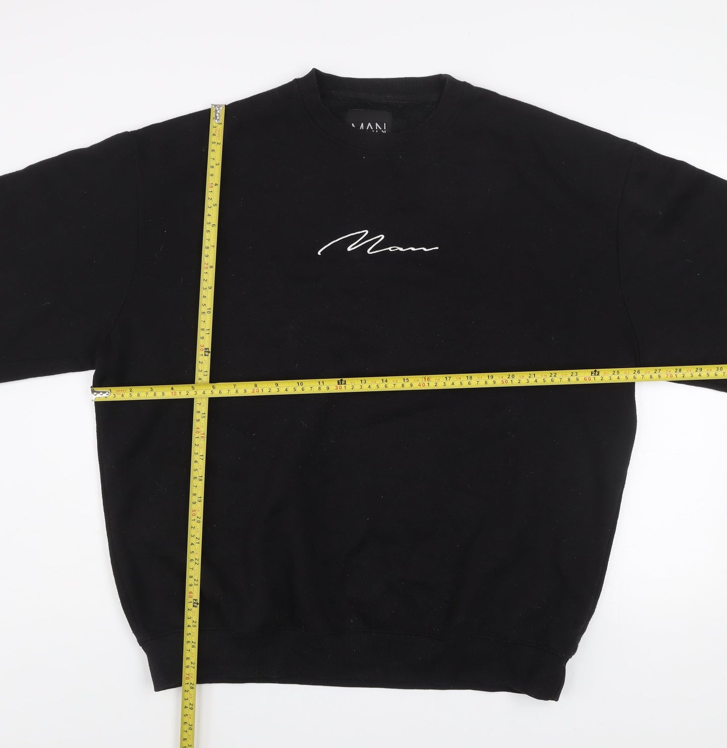 boohooMAN Men's Black Embroidered Logo Pullover Sweatshirt Size L