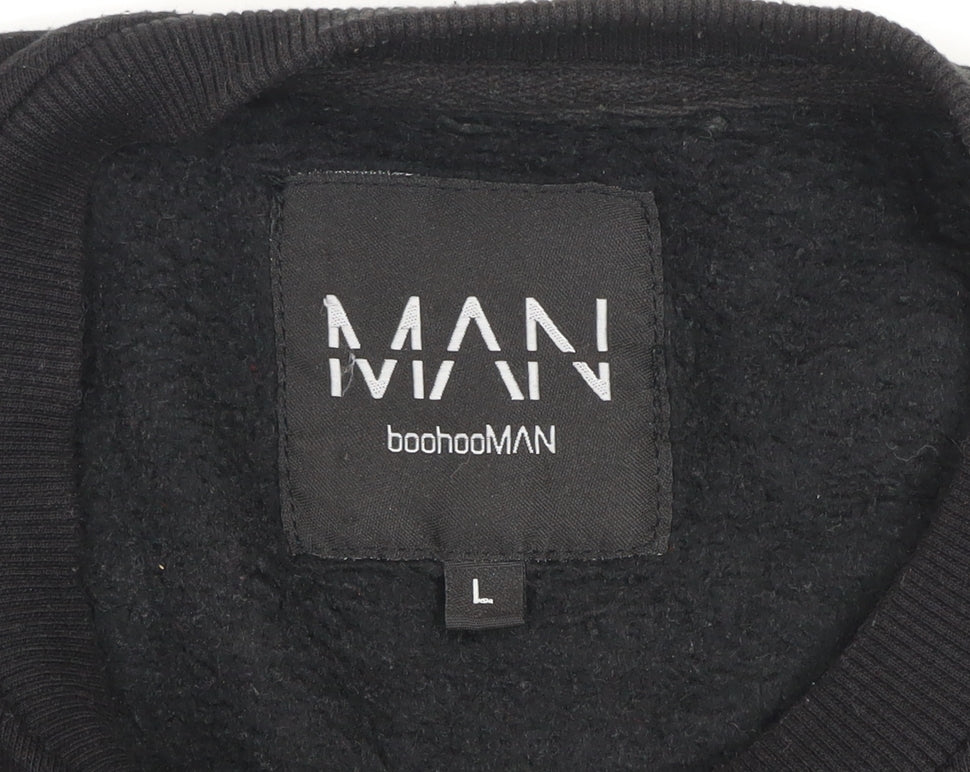 boohooMAN Men's Black Embroidered Logo Pullover Sweatshirt Size L