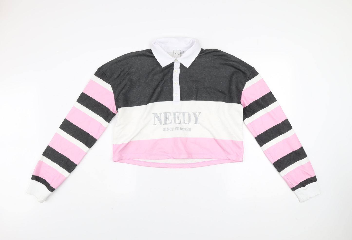 Skinnydip London Women's Pink White Black Striped Henley Sweatshirt Size 14