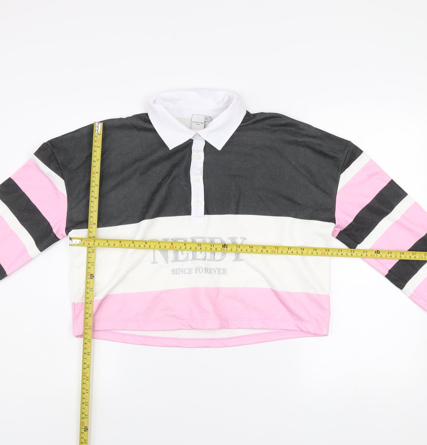 Skinnydip London Women's Pink White Black Striped Henley Sweatshirt Size 14