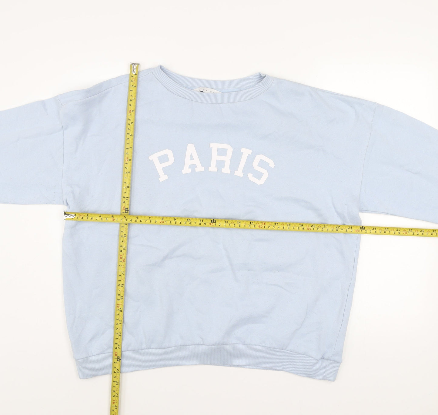 Amara Reya Women Blue Paris Crew Neck Pullover Sweatshirt UK 18