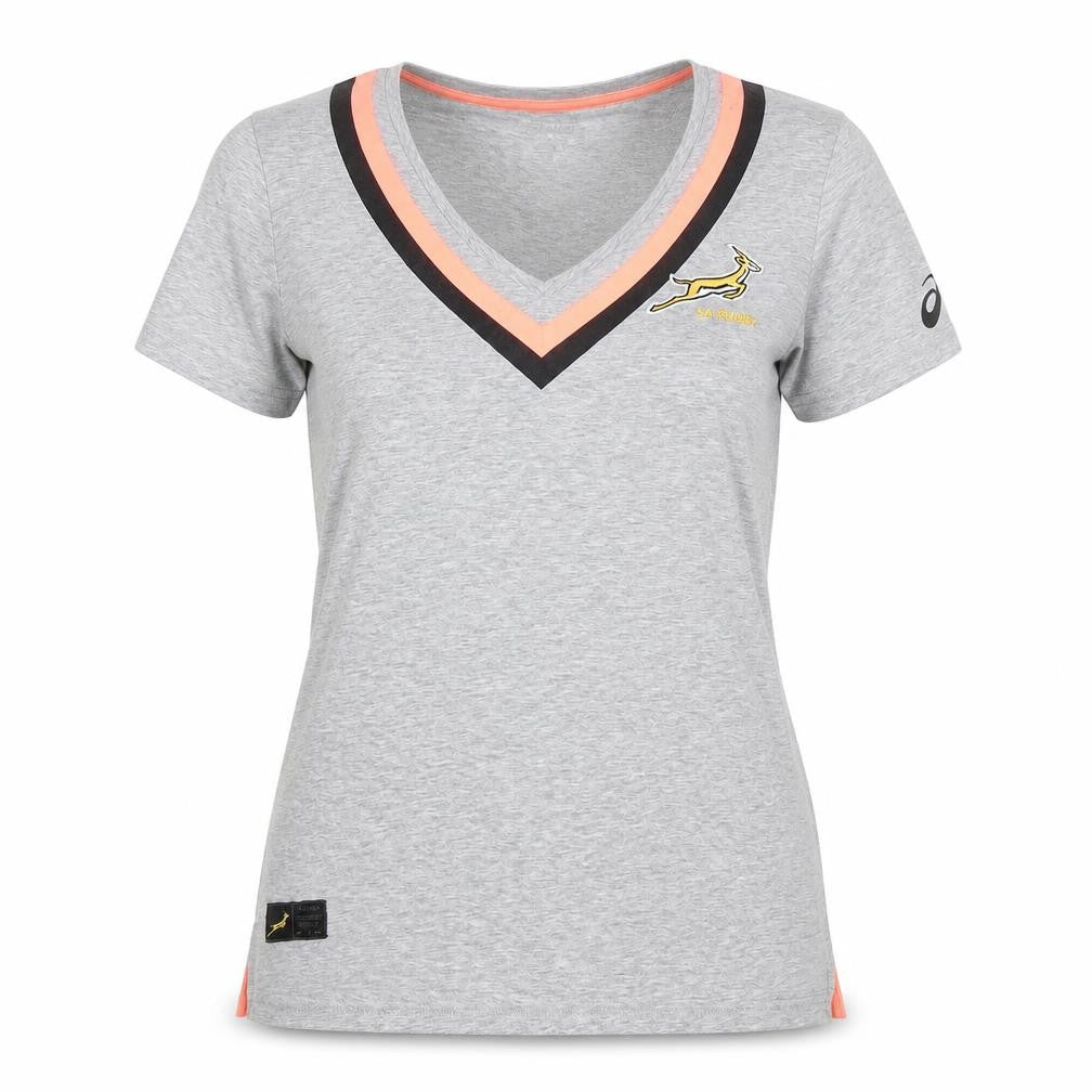 Asics Women's Grey V-Neck Rugby T-Shirt Size L Sports Top