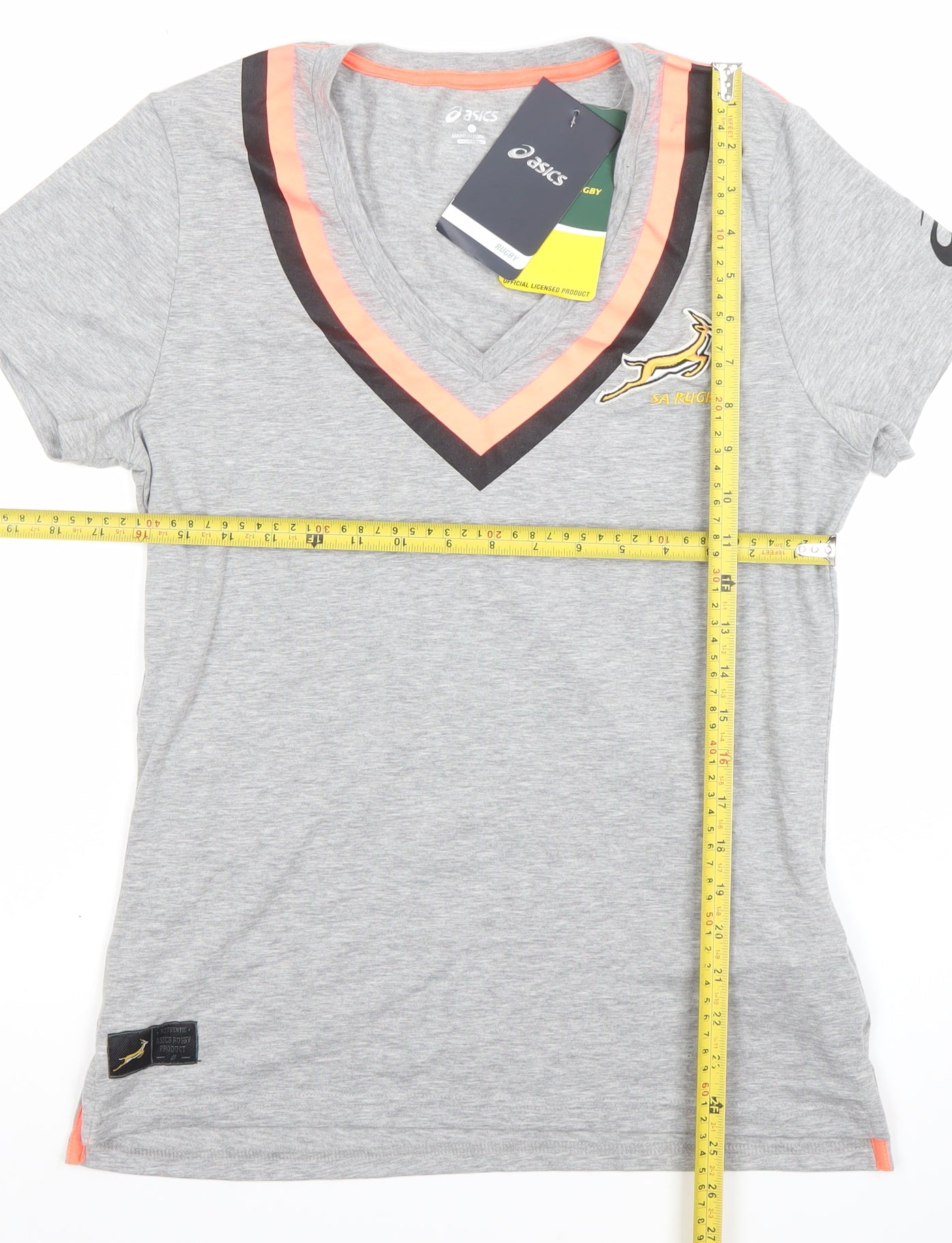 Asics Women's Grey V-Neck Rugby T-Shirt Size L Sports Top
