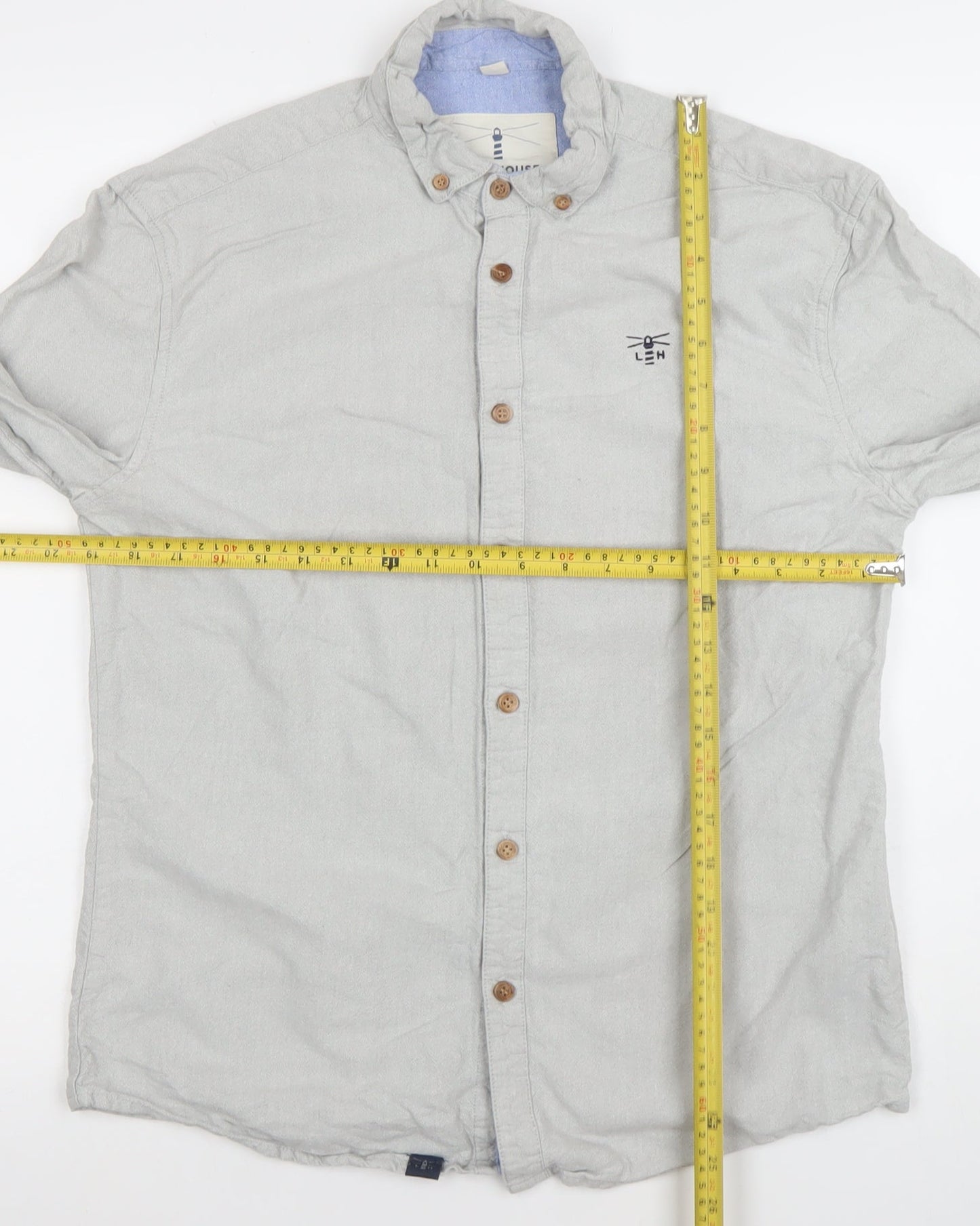 Lighthouse Men’s Grey Cotton Button-Up Shirt Medium Long Sleeve