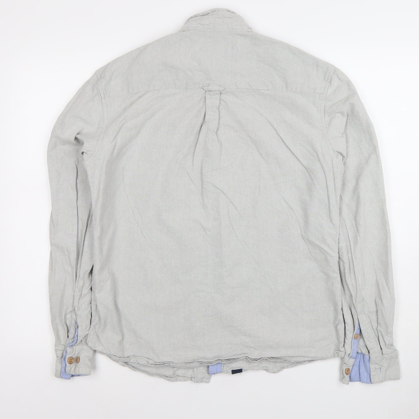 Lighthouse Men’s Grey Cotton Button-Up Shirt Medium Long Sleeve