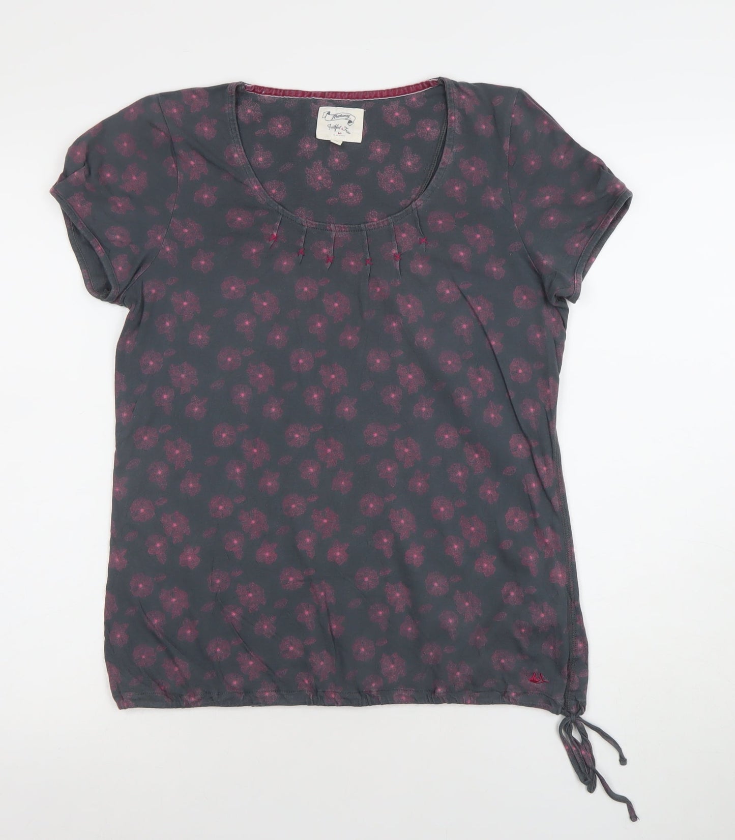Joules Women's Grey Floral Short Sleeve Scoop Neck Top Size 12
