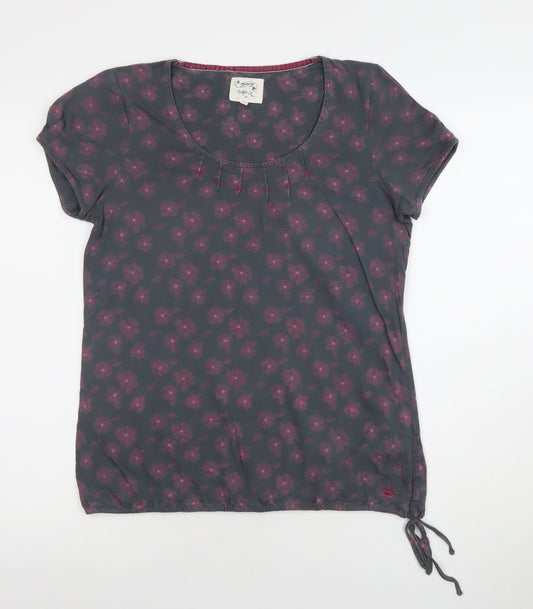 Joules Women's Grey Floral Short Sleeve Scoop Neck Top Size 12