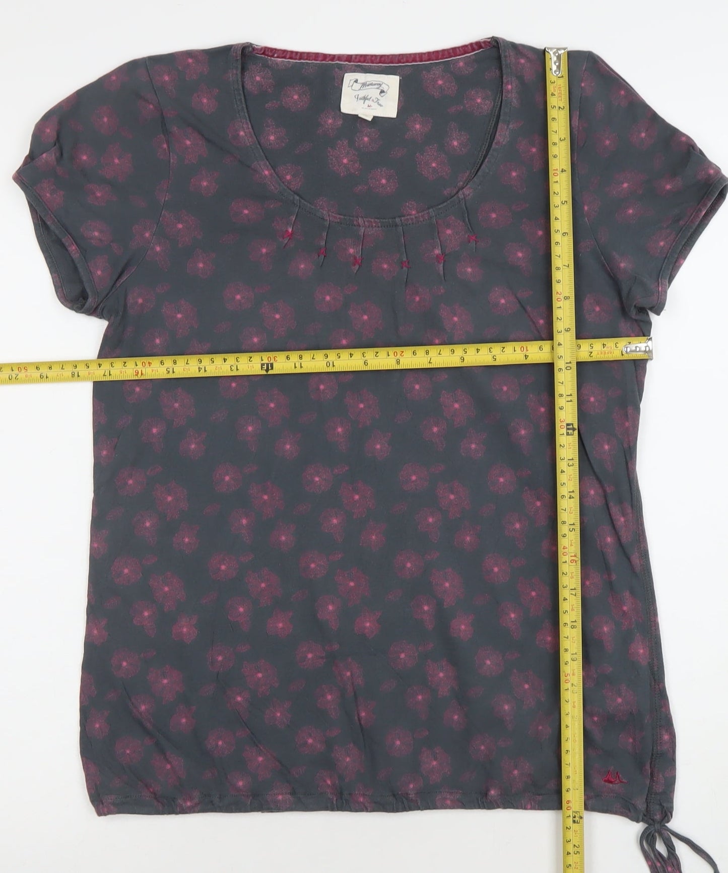Joules Women's Grey Floral Short Sleeve Scoop Neck Top Size 12