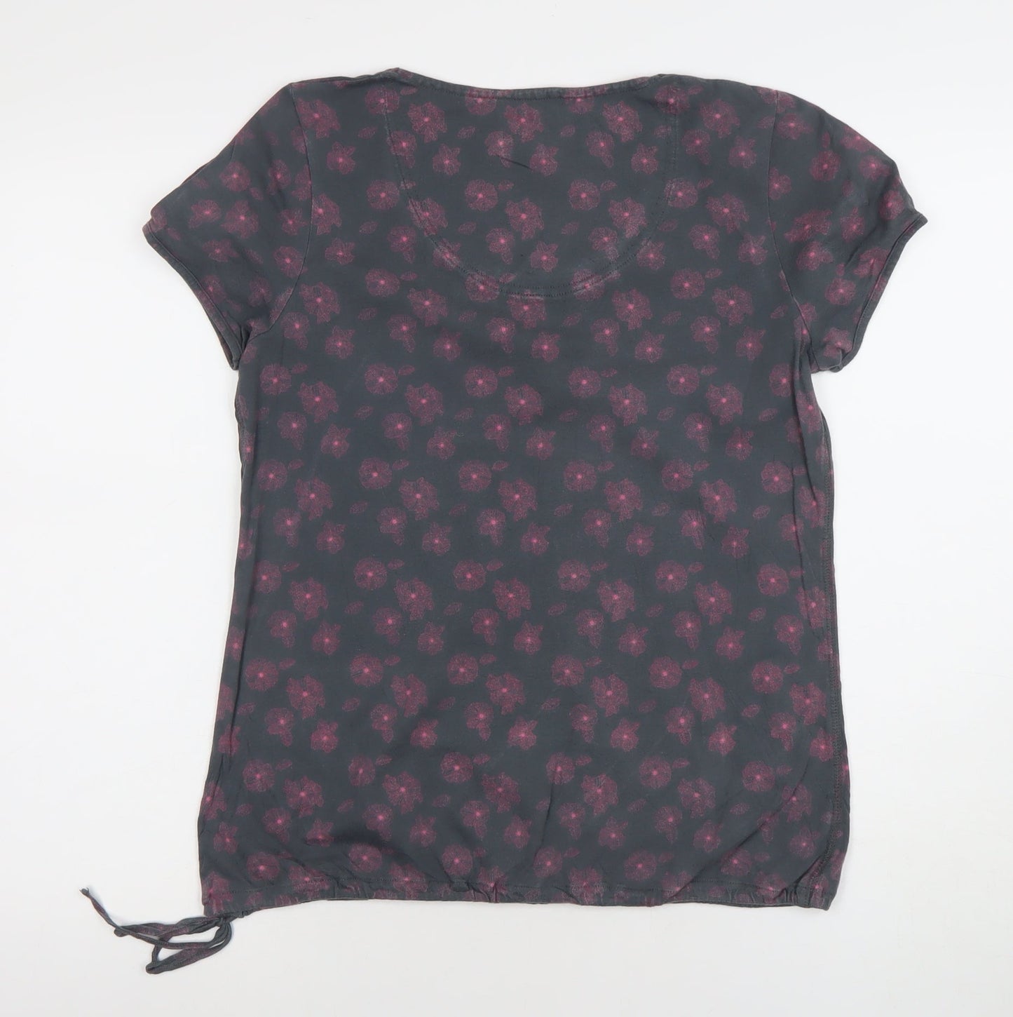 Joules Women's Grey Floral Short Sleeve Scoop Neck Top Size 12