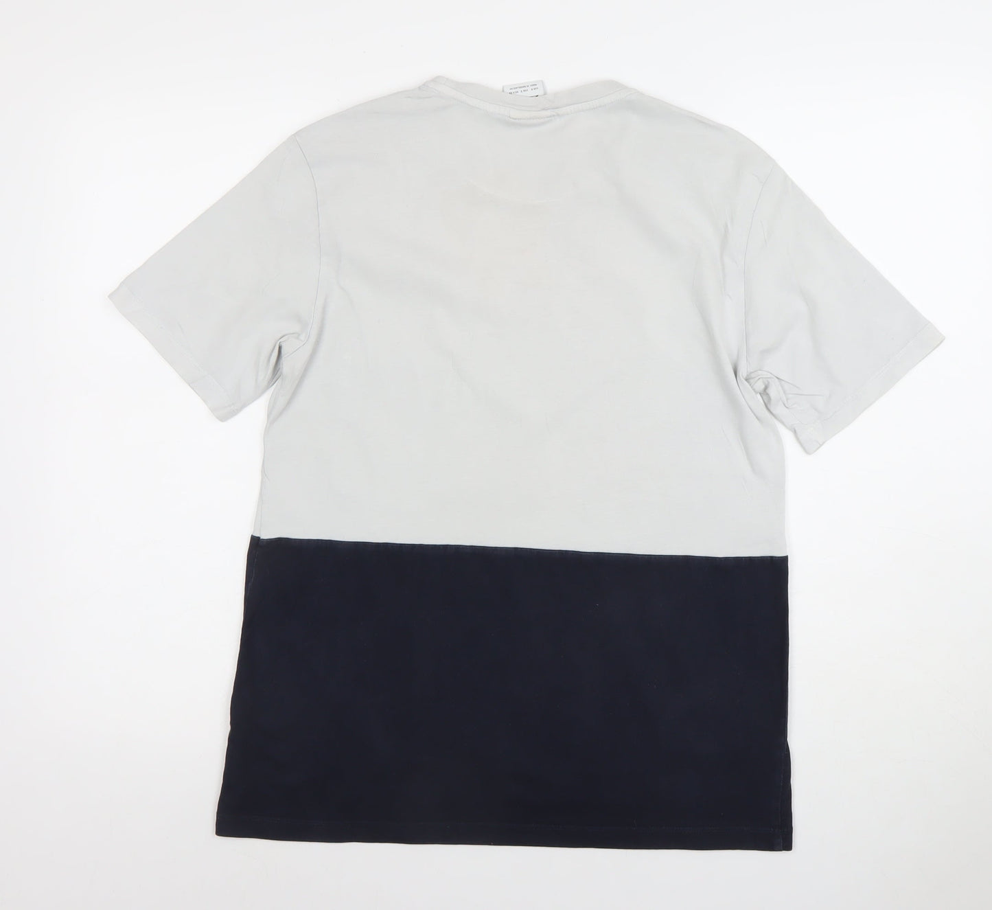 Zara Men Grey Blue Colourblock Cotton Crew Neck T-Shirt Size S