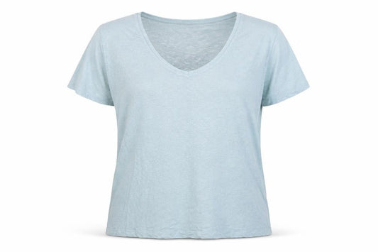 Second Female Women’s Blue Linen V-Neck Short Sleeve T-Shirt Size S