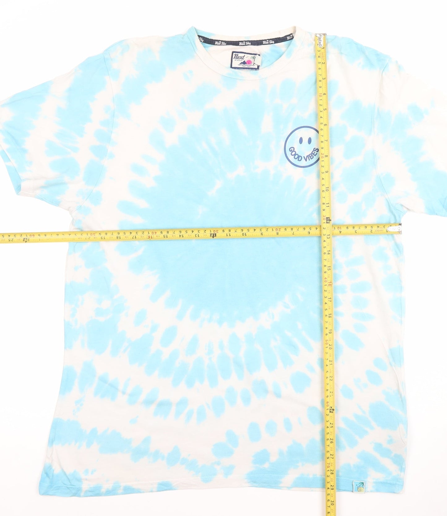 Next Men Blue Tie-Dye Good Vibes Crew Neck T-Shirt Size L