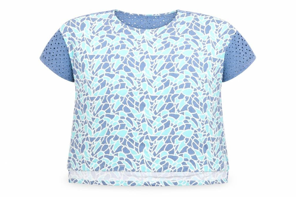 Emreco Women's Blue Short Sleeve Floral Tunic Blouse UK 20