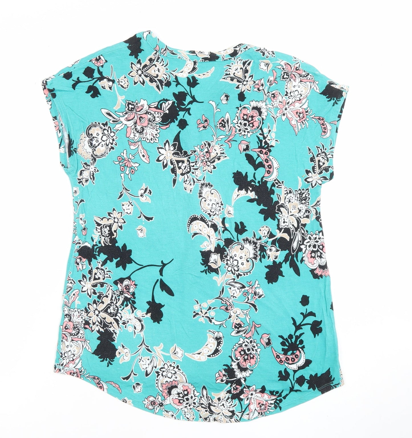 Dana Buchman Women's Blue Floral V-Neck Short Sleeve Tunic Blouse Size S