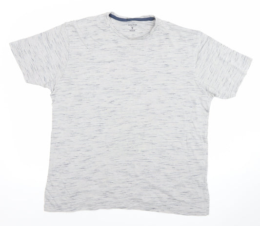 James Pringle Men’s Grey Striped Crew Neck Cotton Blend T-Shirt Size M