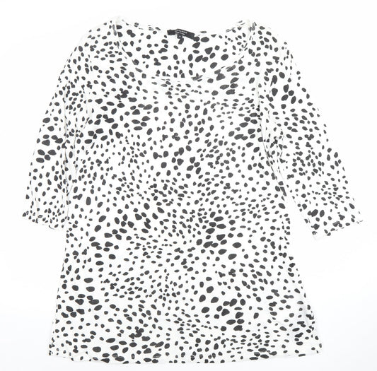 Joules Womens White Black Animal Print Jersey Top Size 16 3/4 Sleeve