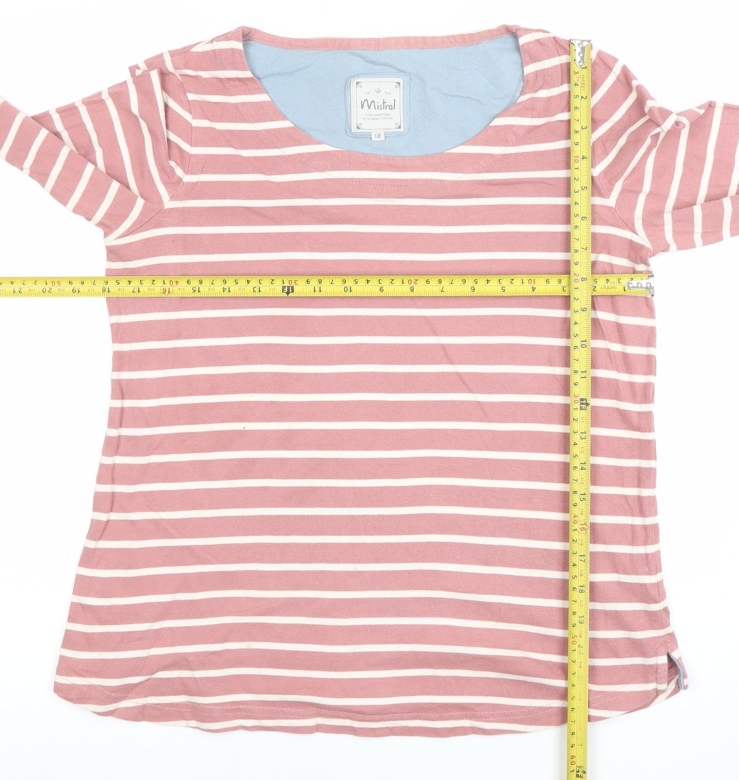 Mistral Womens Pink Striped Long Sleeve Cotton Jersey Top Size 12