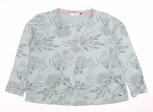 Penny Rose Women's Green Floral Button-Up Long Sleeve Cotton Tunic Top Size L