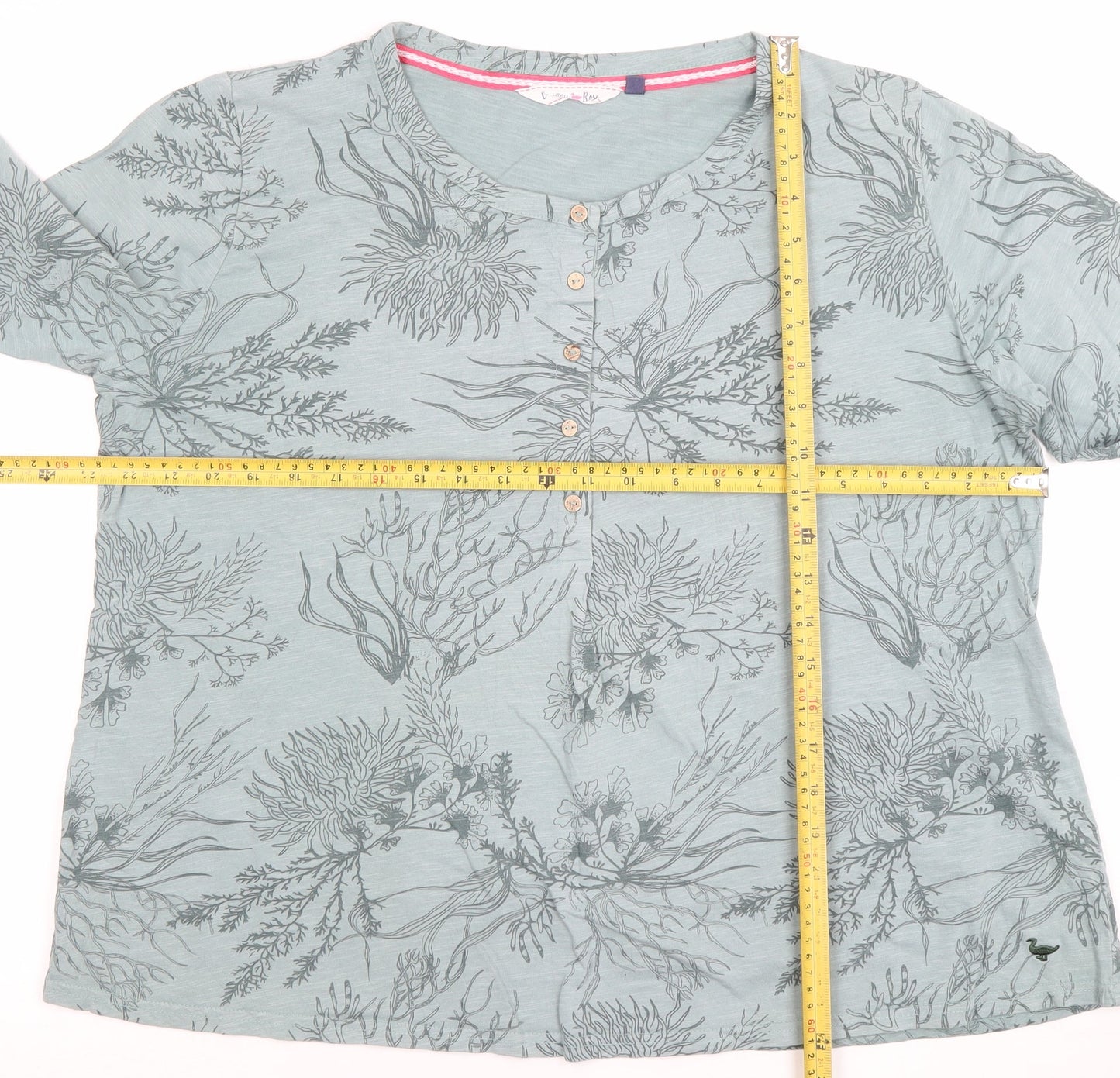 Penny Rose Women's Green Floral Button-Up Long Sleeve Cotton Tunic Top Size L