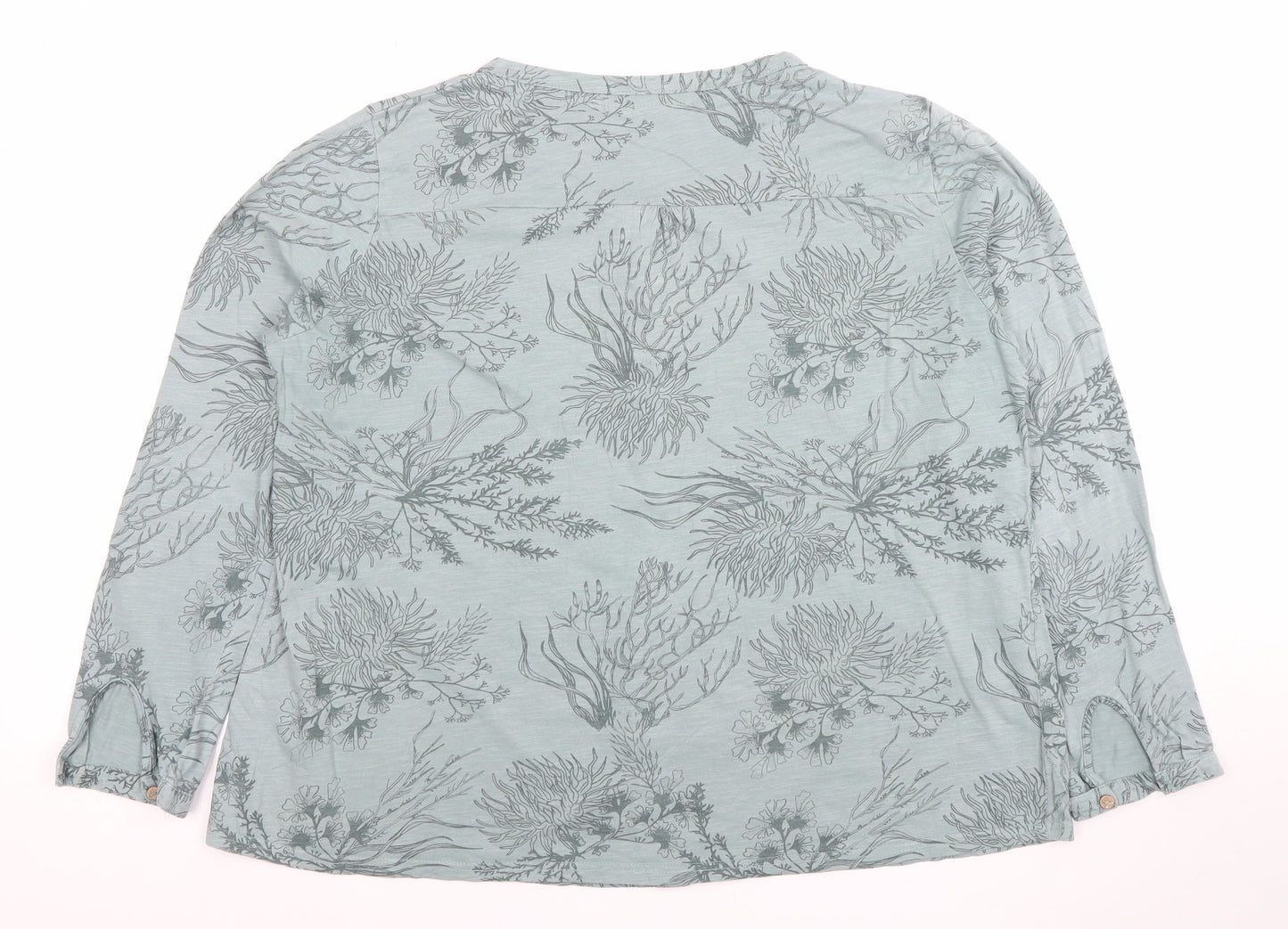 Penny Rose Women's Green Floral Button-Up Long Sleeve Cotton Tunic Top Size L