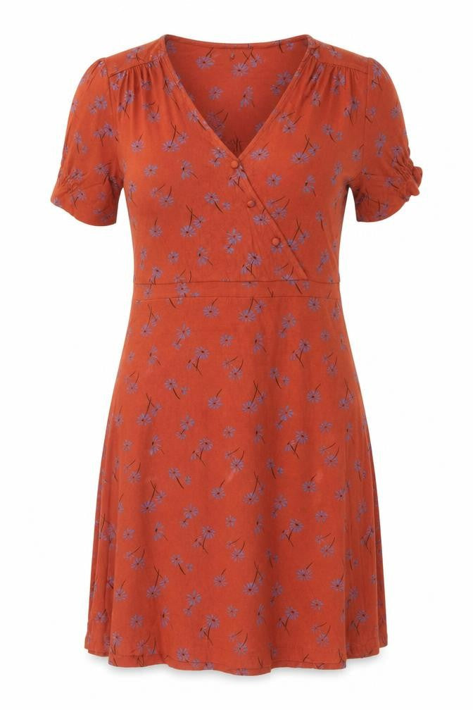 Next Women Brown Floral Viscose Wrap Midi Dress Size 18