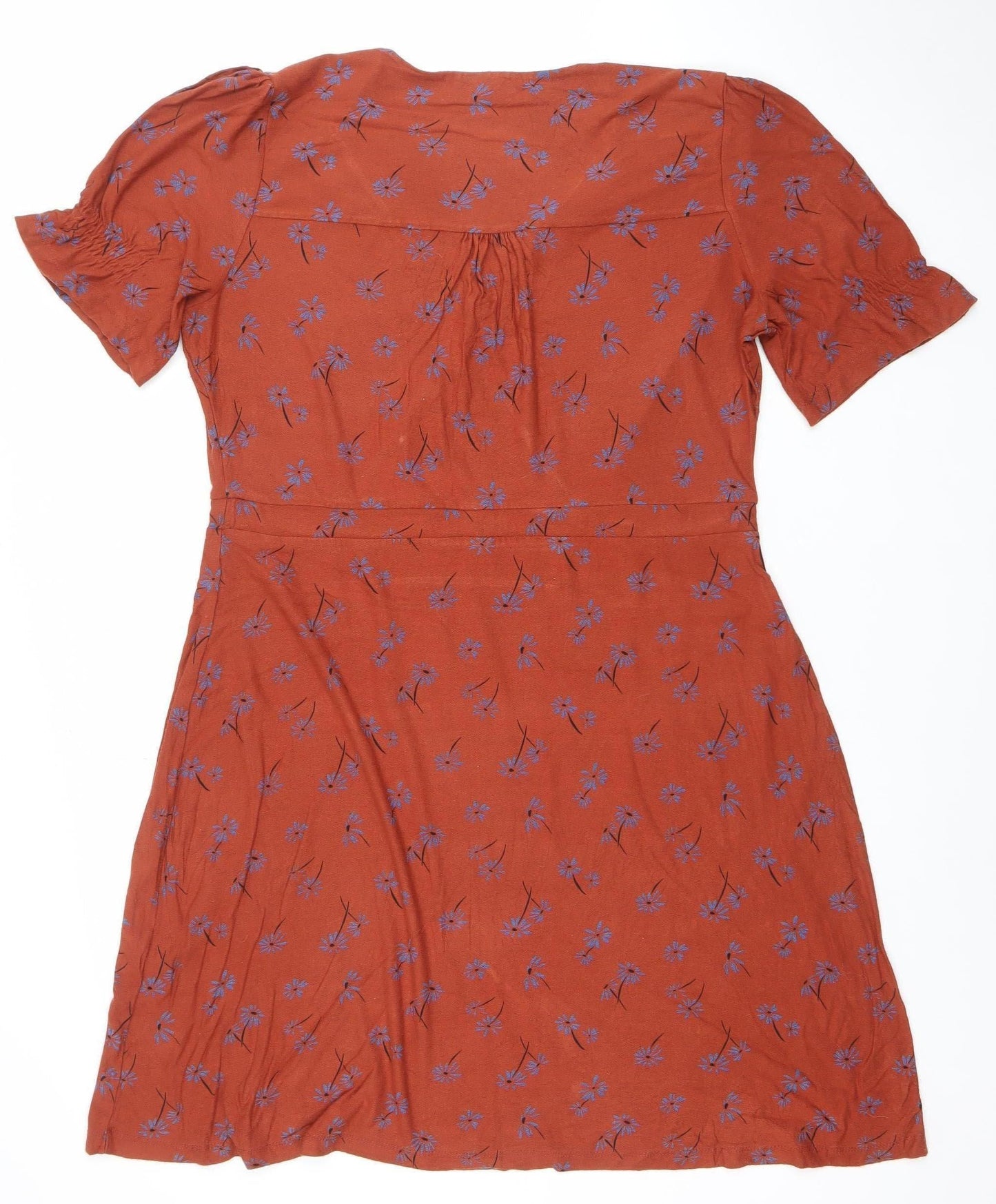 Next Women Brown Floral Viscose Wrap Midi Dress Size 18
