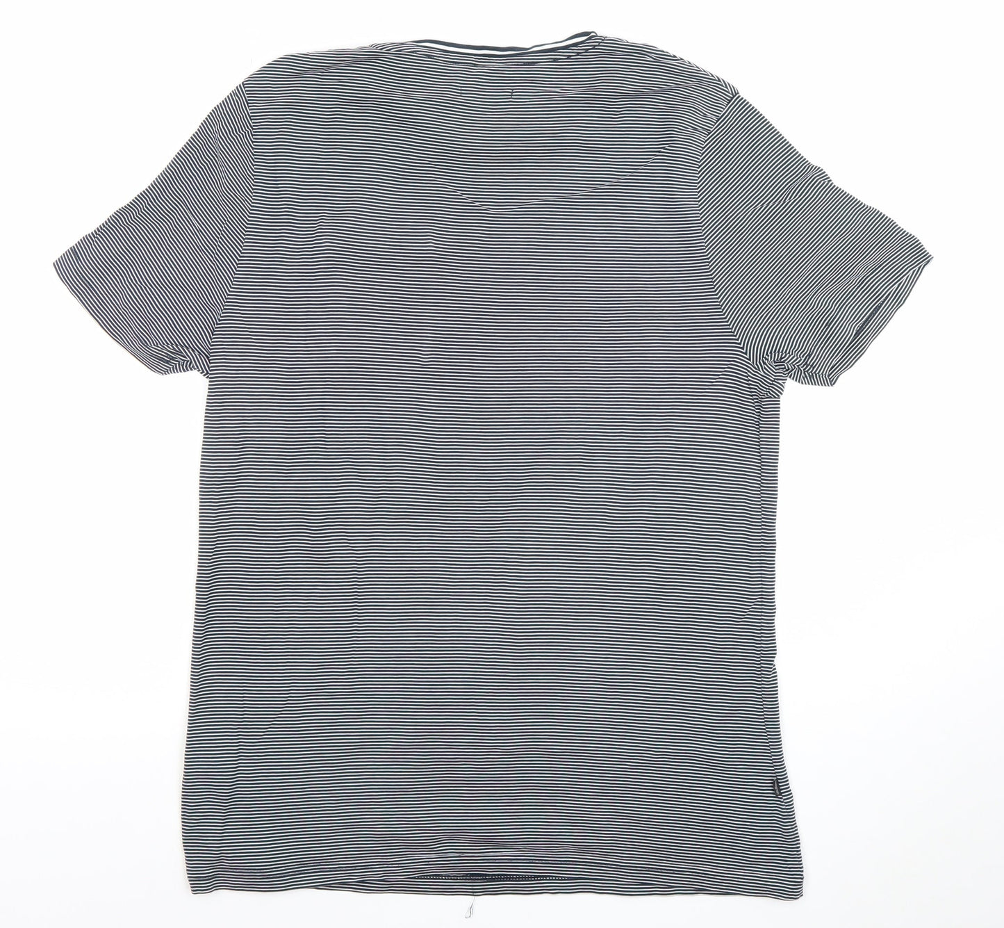 Marks and Spencer Men's Blue Striped Cotton T-Shirt XL Regular Fit