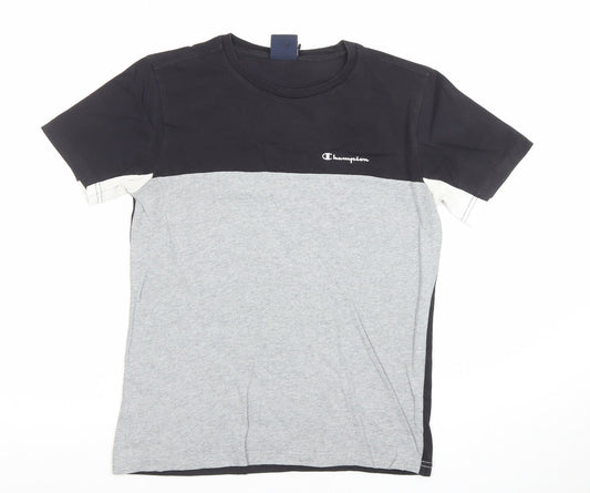 Champion Boys Black & Grey Colourblock T-Shirt Size L Cotton Casual