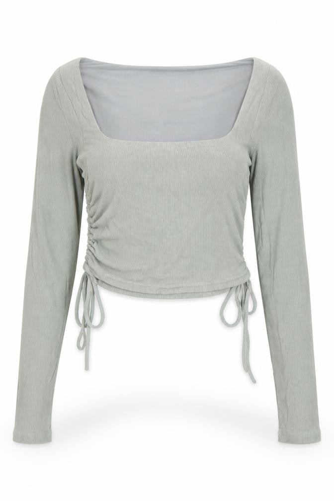 Parallel Lines Women's Green Cropped Long Sleeve Square Neck Top Size 8