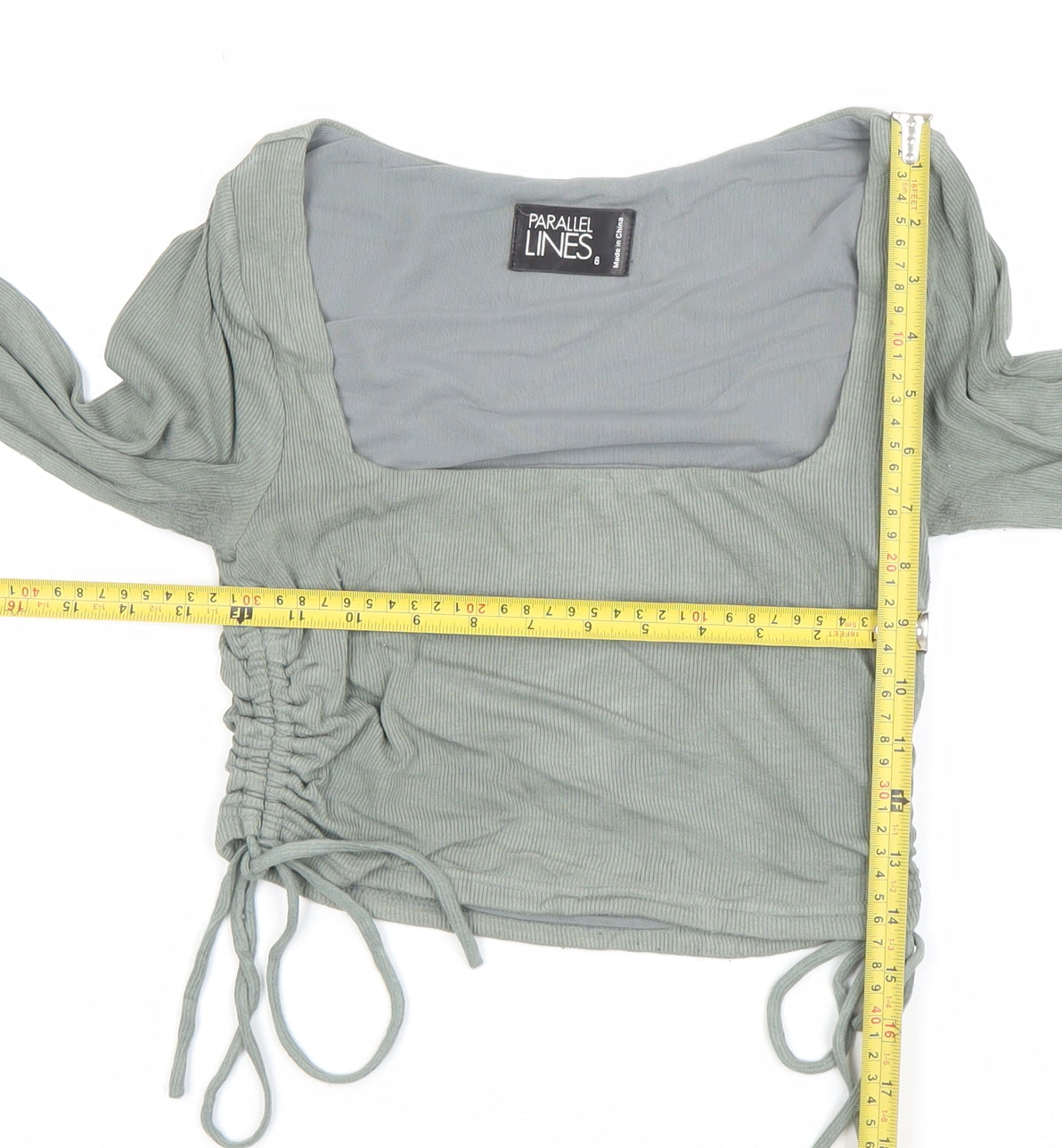 Parallel Lines Women's Green Cropped Long Sleeve Square Neck Top Size 8