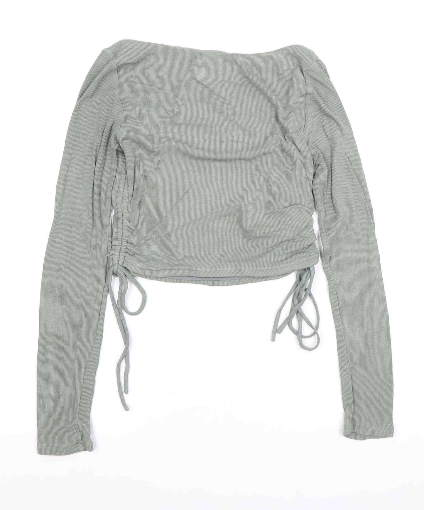 Parallel Lines Women's Green Cropped Long Sleeve Square Neck Top Size 8