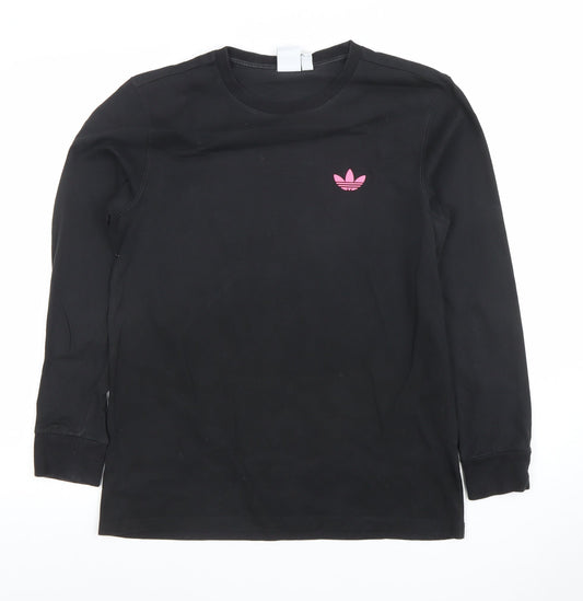 Adidas Womens Black Long Sleeve Crew Neck Sweatshirt UK 8 Cotton Logo Print