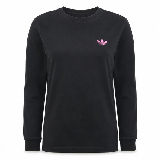 Adidas Womens Black Long Sleeve Crew Neck Sweatshirt UK 8 Cotton Logo Print