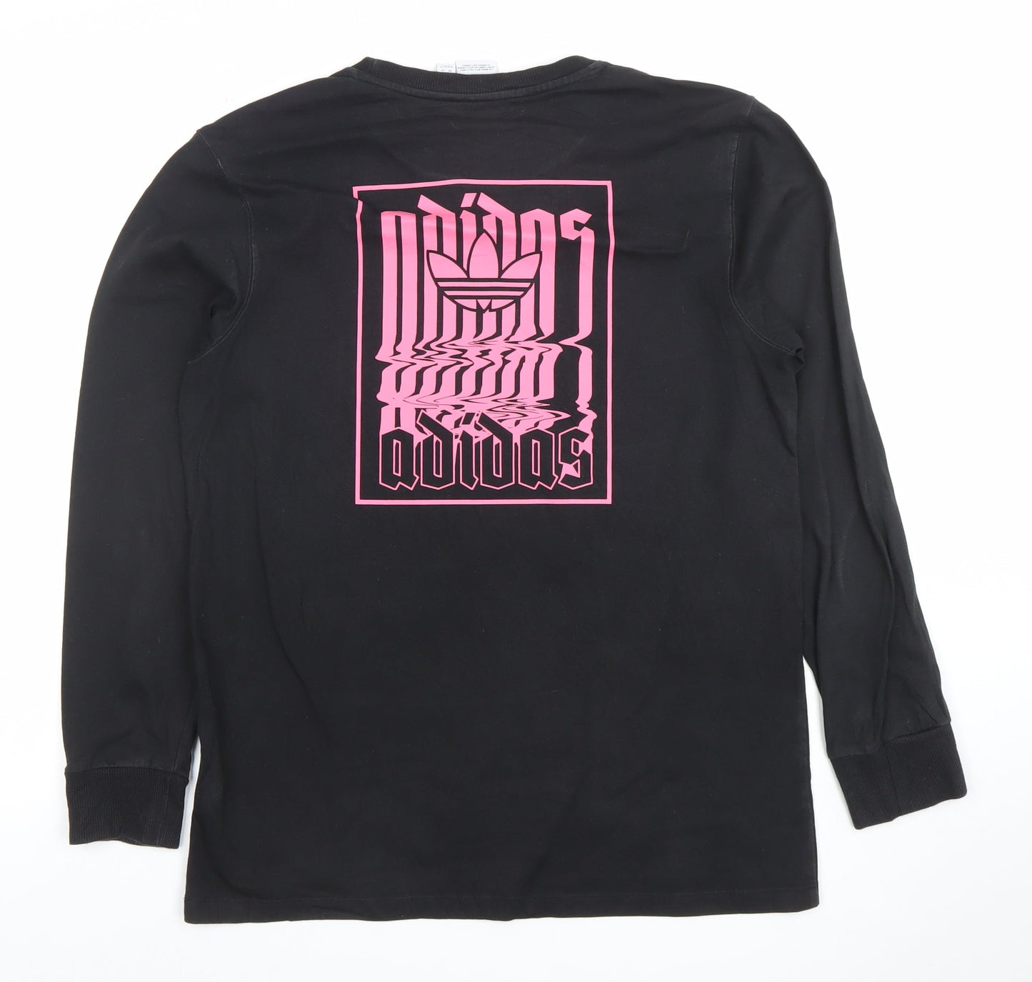 Adidas Womens Black Long Sleeve Crew Neck Sweatshirt UK 8 Cotton Logo Print